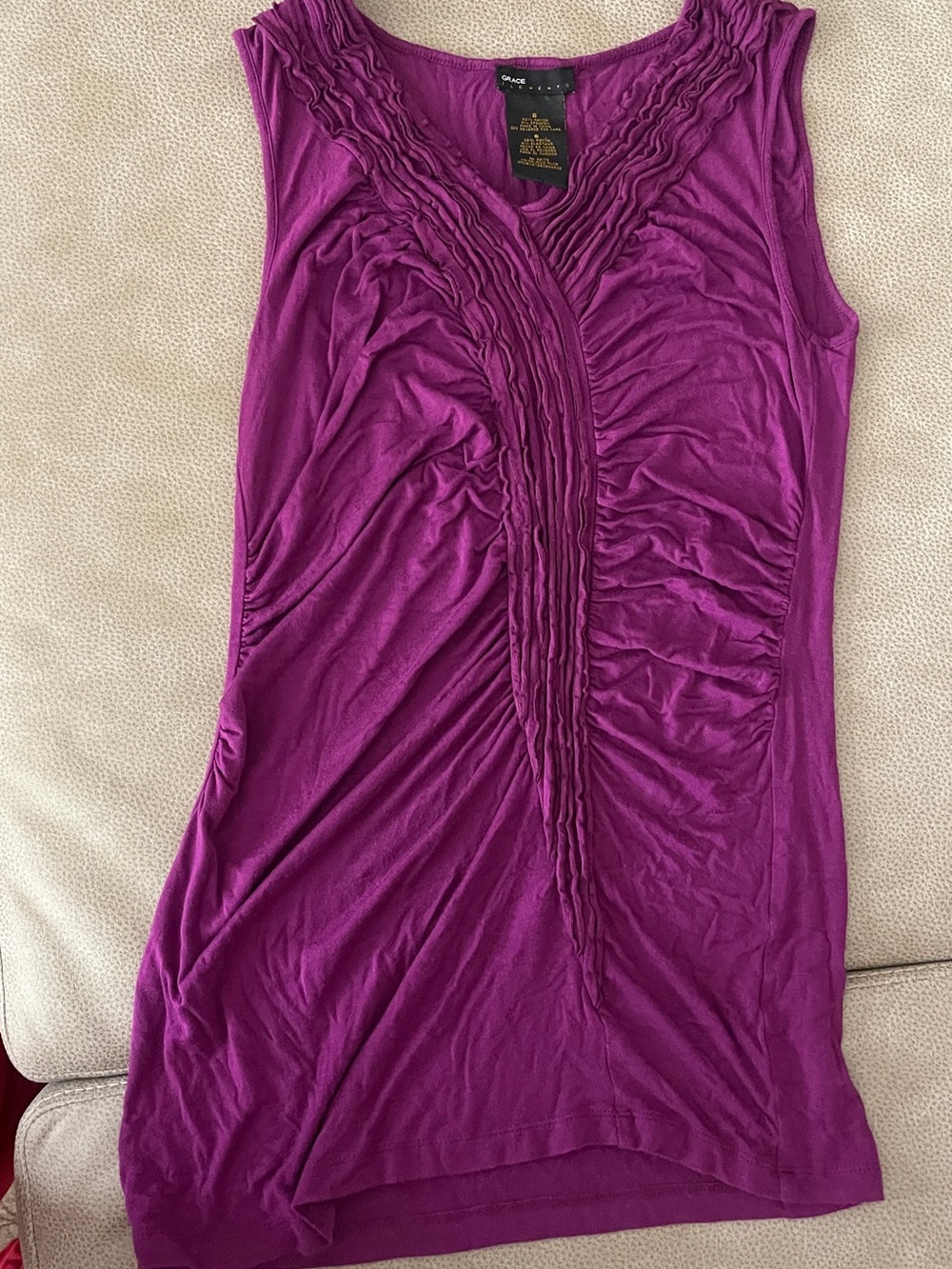 Grace Elements Purple Sleeveless Ruffled V-Neck Tank